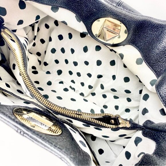 Kate Spade black leather shoulder bag w/ patent straps & gold twist clasp - Picture 6 of 13